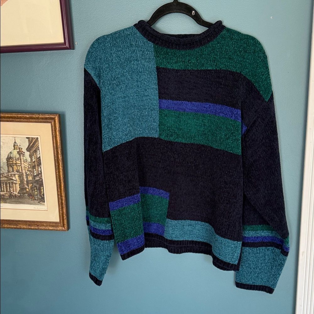 Erika Women's Blue and Green Color Block Sweater